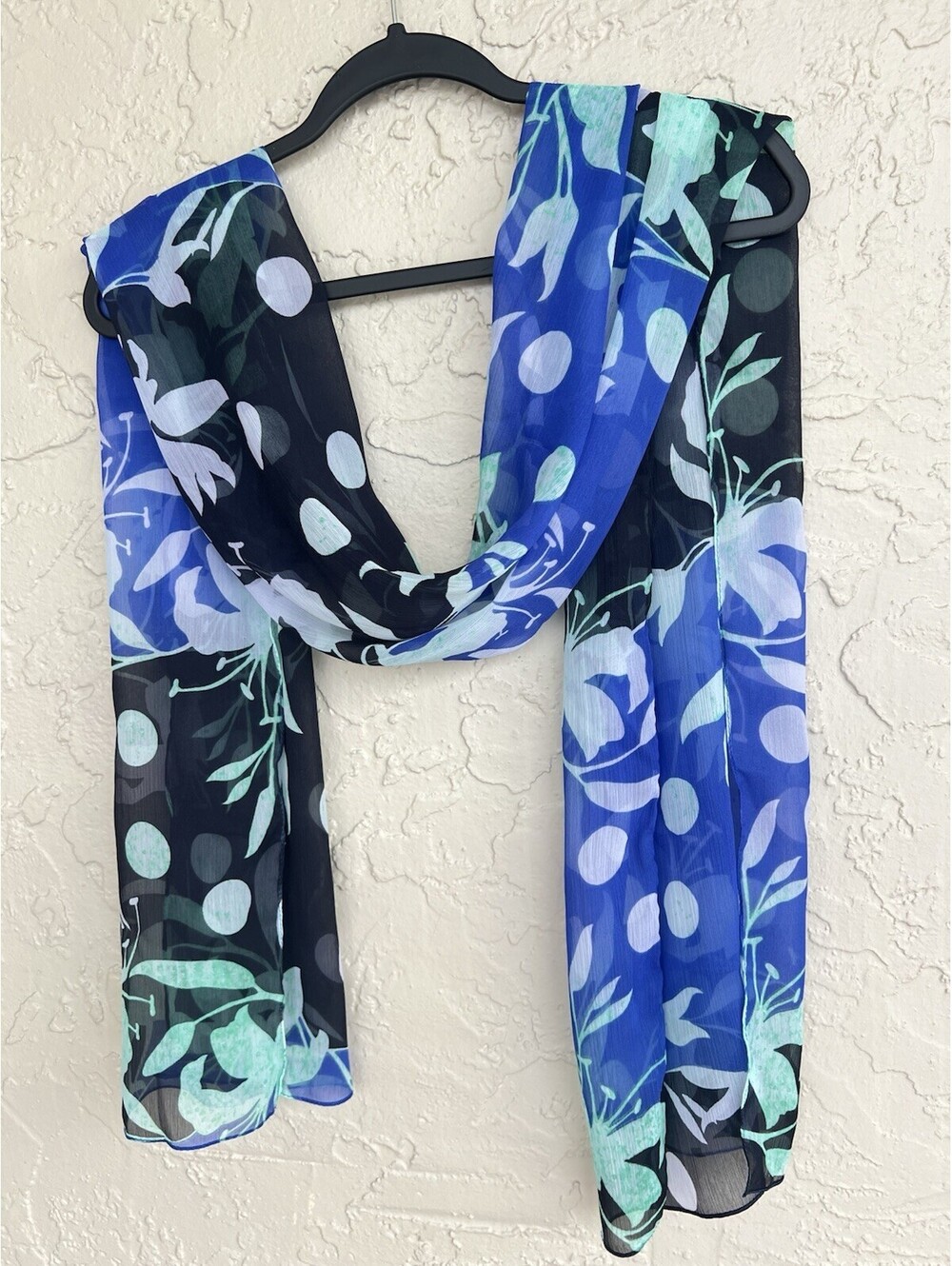 Women’s Blue Black Mint Floral Polka Dot Sheer Lightweight Fashion Scarf 76X19